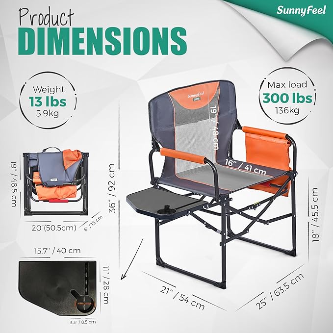 SUNNYFEEL Camping Directors Chair Heavy DutyOversized Portable Folding Chair with Side Table Pocket for Beach FishingTripPicnicLawnConcert Outdoor Foldable Camp Chairs