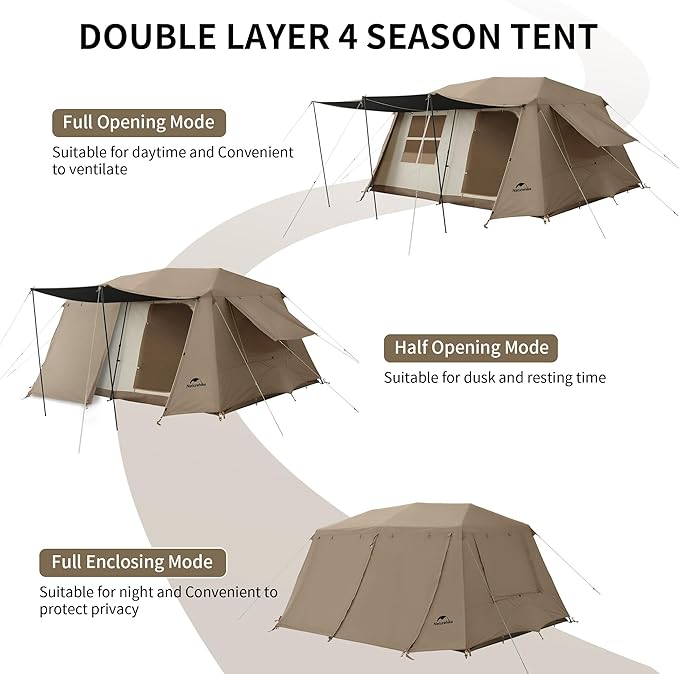 Naturehike Village Instant Tent 4 Person 8 Person Camping Tent with Full Rainfly Waterproof Large Cabin Tents for Car Camping