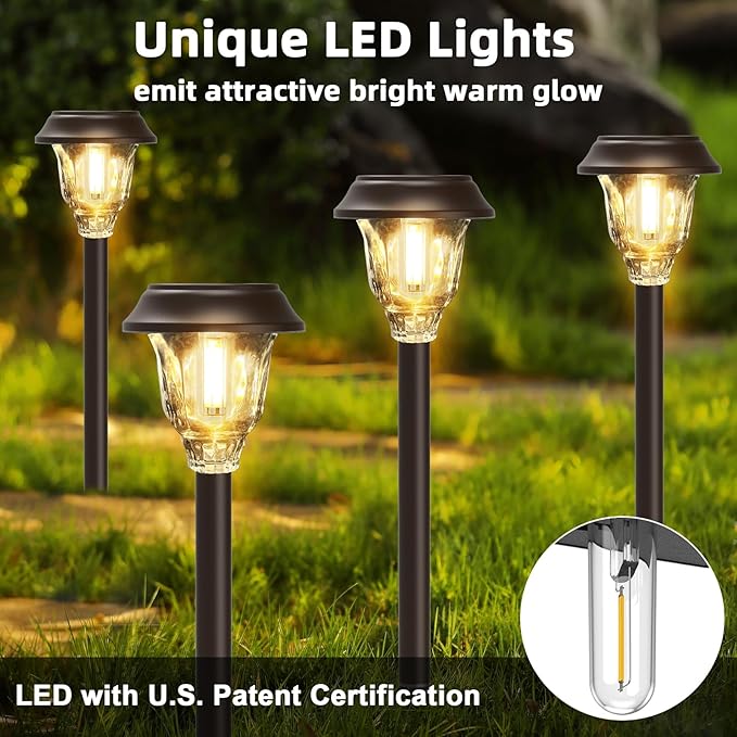 Solar Lights Outdoor Waterproof Glass Metal Solar Pathway Lights 6 Pack Outdoor Solar Lights for Garden Yard Driveway Brown