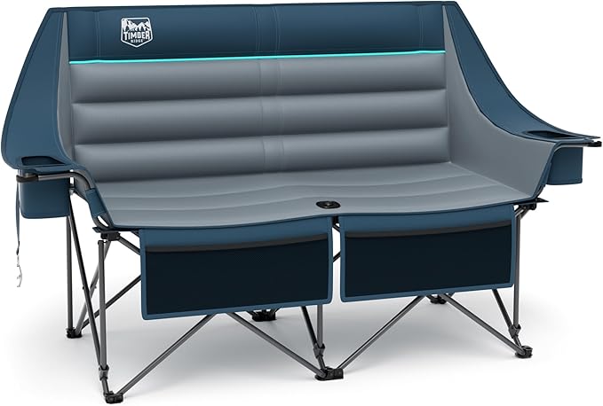 Timber Ridge Double Camping Chair Heavy Duty Outdoor Folding Camp Couch Loveseat Camping Chairs Perfect for Campsites Patio/Lawn Soccer Games or Other Youth Sports Supports 600 lbs