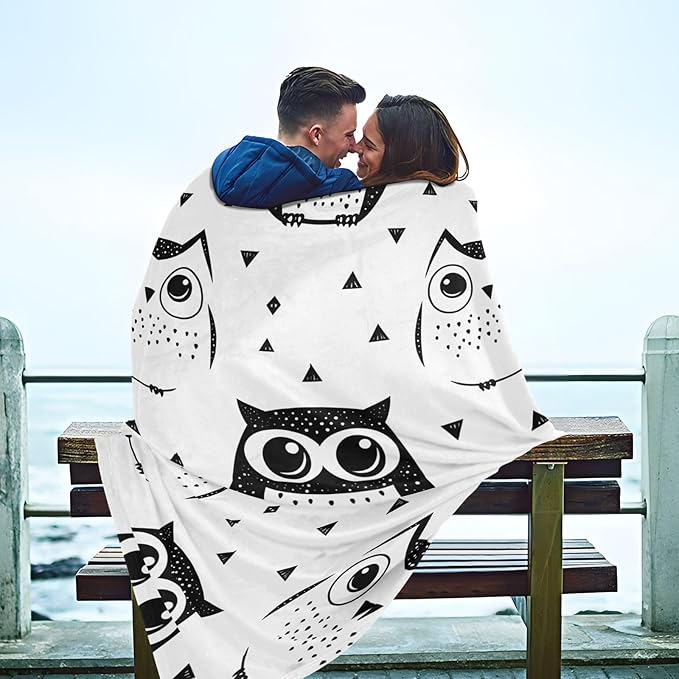Throw Blanket For Bed Animal Owl Simple Line Art Cartoon Style Blanket Throws 50x70