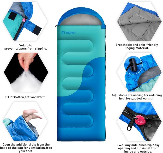 Sleeping Bags for Adults&ampKidsLightweight Waterproof Warm Weather Sleeping BagCompact Portable Sleeping Bag for CampingEssentials Gear for Camping Hiking Outdoor Travel
