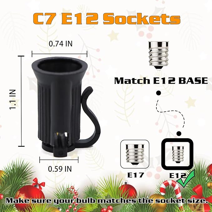 1000FT C7 Light String Christmas Stringer E12 Christmas Sockets 12 Spacing C7 Stringer Set Green Outdoor String Light for Wedding Patio Event Lighting Decor Black Wire