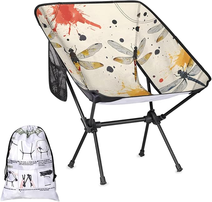 Honeybaby Folding Camping Chair Dragonfly Watercolor Camping Chairs Lightweight Portable Chair Outdoor Foldable Chairs for Camping Travel Picnic Beach Hiking