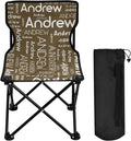 Sinestour Brown Custom Folding Camping Chair for Teen Child Personalized Name 14.6×14.6in Portable Outdoor Chair with Carry Bag for Outside Picnic Lawn
