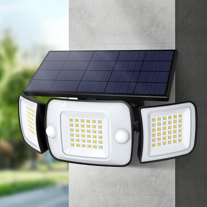 intelamp Solar Outdoor Lights6000mAh Motion Sensor with Dual SensorsWaterproof Solar Flood Lights 270°Wide Angle for Outside with 3 Modes