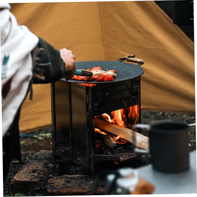 Camping Wood Stove Foldable Stainless Steel Portable Wood Burning Stove Portable Grill Charcoal Mini Outdoor Cooking for Hiking Backpacking BBQ