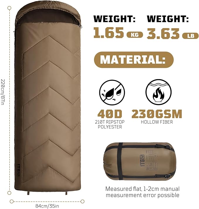 Cold Weather Sleeping Bag for Camping 36℉ to 45℉ Backpacking Sleeping Bags for Adults with Compression Sack for Camping Hiking Hunting and Outdoor Travel