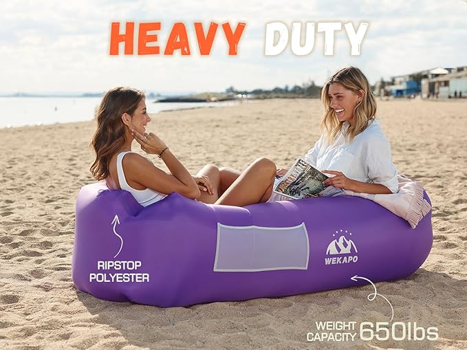WEKAPO Inflatable Couch Air Lounger Chair - Camping &amp Beach Accessories Portable Blow up Sofa for Hiking Lawn Indoor/Outdoor Movies &amp Music Festivals. Lightweight and Easy to Set Up Air Ham