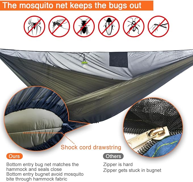 onewind 11ft Camping Hammock with Bugnet Portable Double Hammock with Mosquito Net Backpacking Hammock with Net Adjustable Ridgeline Tree Straps for Outdoor Hiking Backpacking OD Green