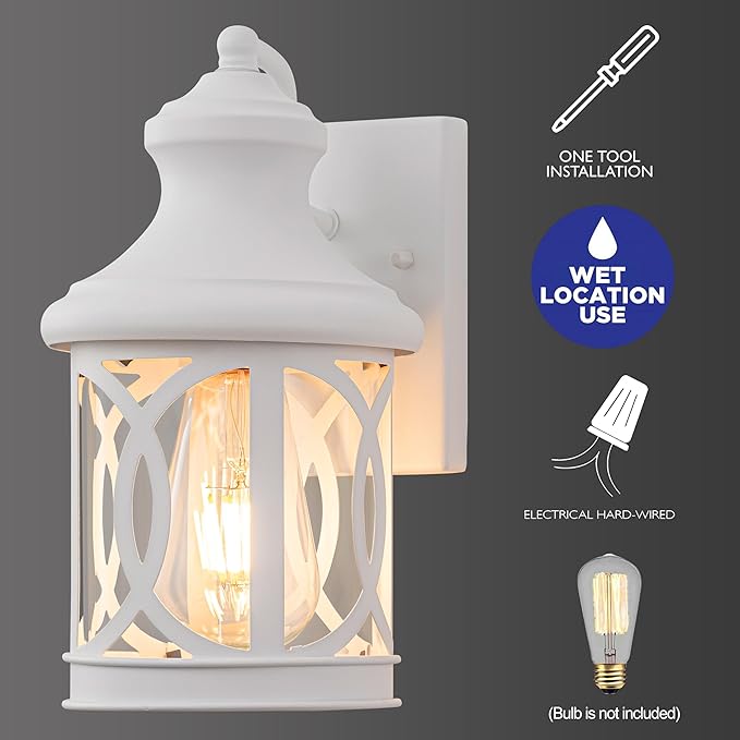 2-Pack Outdoor Wall Lights Porch Lights Waterproof Outdoor Wall Sconce Exterior Light Fixture White with Clear Glass Shade for Garage Patio Front Door Balcony