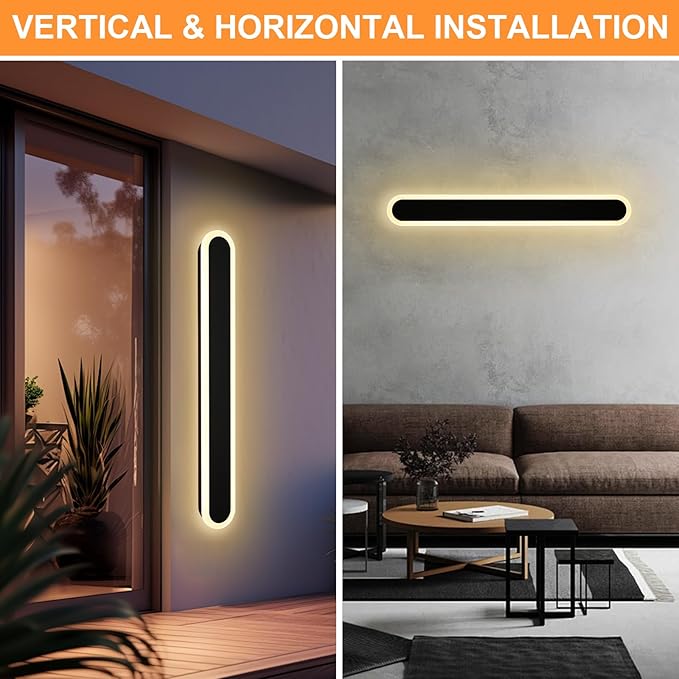 2-Pack 32in LED Outdoor Wall Light Fixtures IP65 Waterproof Modern Outdoor Wall Sconces Black Linear Exterior Light Fixtures 3000K-6000K LED Porch Lights for House Patio Courtyard Balcony