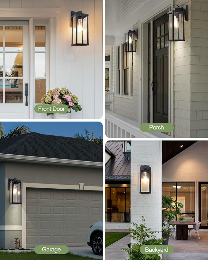 LITFIT 14'' Dusk to Dawn Outdoor Lighting Die-Casting Aluminum Exterior Wall Sconces Hardwired Black Outside Lighting for House Garage PorchFront Door Patio 2-Pack Bulbs Not Included