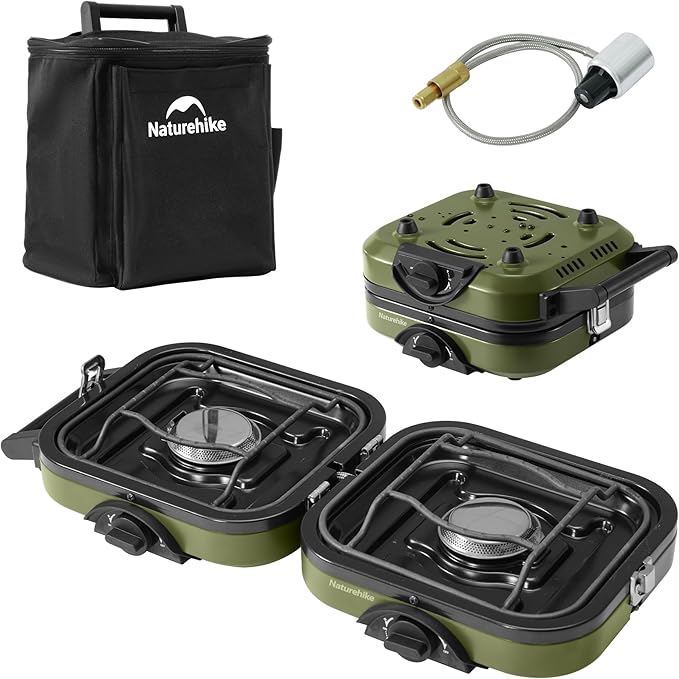 Naturehike 2 Burner Folding Camping Stove Portable Propane Gas Stove with Carry Bag 16000 BTU High-Performance Camp Stove with ETL Certification Adjustable Burners &amp Piezo Ignition