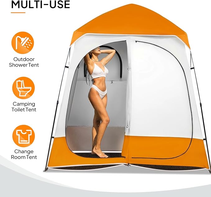 VINGLI 2 Room Shower Tent 7.5 FT Instant Pop Up Shelter with Carrying Bag Privacy Changing Room TentPerfect for Portable Toilet Camping Dressing Outdoor Indoor Easy Set Up
