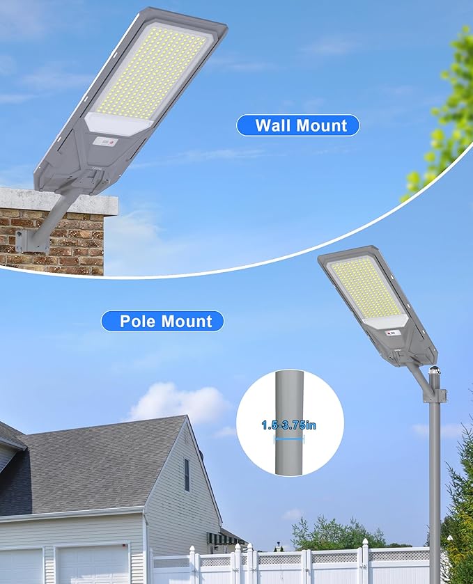 JAYNLT X-12000W Solar Street Lights6500K Commercial Parking Lot Light Dusk to DawnIP68 Waterproof Flood Security Street Lights Motion Sensor for PlayCourtFarm