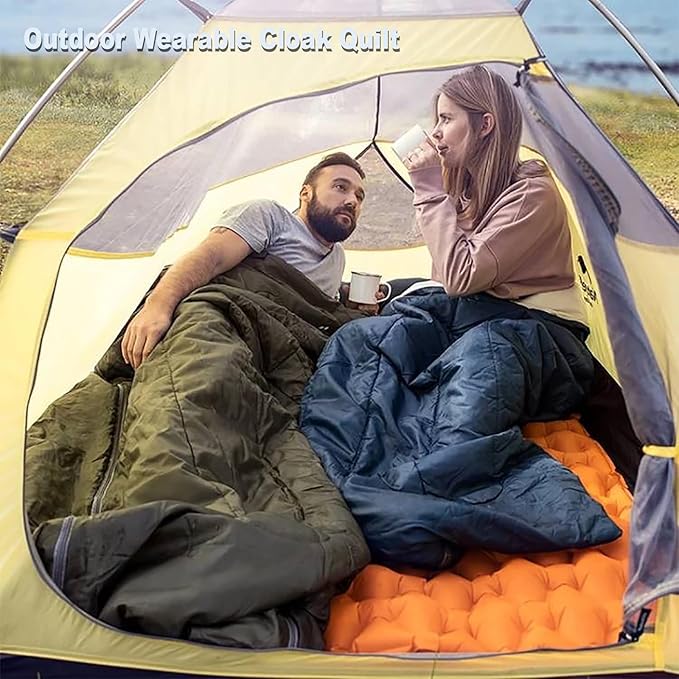 Gaorui Winter Poncho Coat Outdoor Camping Warmth Small Quilt Blanket Water-resisitant Sleeping Bag Cloak Cape with Hat for Adult (Blue)