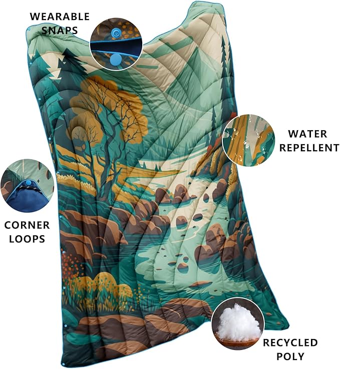 Camping BlanketPuffy Printed Camp Blankets Lightweight Packable for Outdoor CampingTraveling Stadium Hiking Picnics