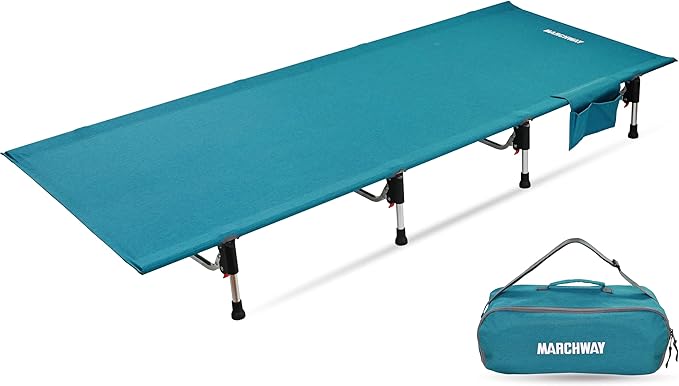 MARCHWAY Lightweight Folding Tent Camping Cot Bed with Lever Lock Easy Setup Portable Compact for Outdoor Travel Hunting Hiking Motorcycling Support 330Lbs (Blue)