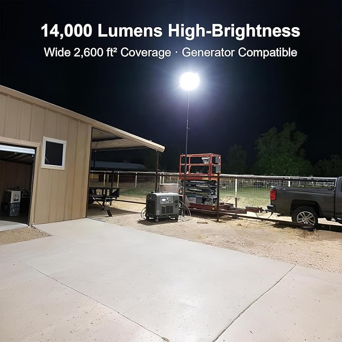 Kekeou 100W LED Flood Light Outdoor with Plug 14000LM 6500K Daylight IP67 Waterproof LED Area &amp Parking Lot Light Wide Voltage 85–305V for Farm Ranch Dock &amp Generator Use