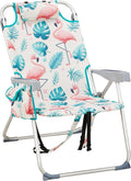 Folding Backpack Beach Chairs Portable 5-Position Aluminum High Beach Chairs for Adults with Storage Pouch Towel Bar (Flamingo)