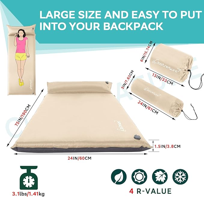 Clostnature Self Inflating Sleeping Pad for Camping - 1.5/2/3 inch Camping Pad Lightweight Inflatable Camping Mattress Pad Insulated Foam Sleeping Mat for Backpacking Tent Hammock