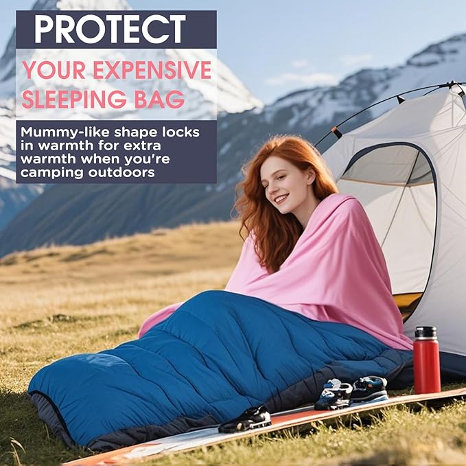 Ultralight Sleeping Bag Liner - 5.3 oz Washable Adult Sleep Sack &amp Travel Sheets Self Tan Sleep Sack with Two-Way-Zipper for Backpacking Hotel Camping Travel