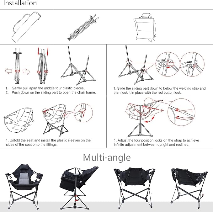 Hammock Chair Camping Rocking Chairs Swing Hammock Chair Adjustable Back Portable with Cup Holder Pillow and Carry Bag for Camping Outdoor Patio (1)