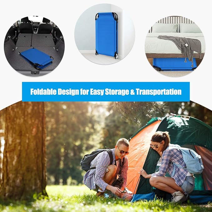 COSTWAY Folding Camping Bed Outdoor Portable Military Cot Sleeping Hiking Travel Blue