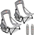 SUNNYFEEL Folding Low Camping Beach Chair 2 Pack Lightweight Portable Lawn Chair with Mesh Back Cup Holder for Outdoor/Travel/Picnic/Concert Foldable Camp Backpack Chair with Carry Bag