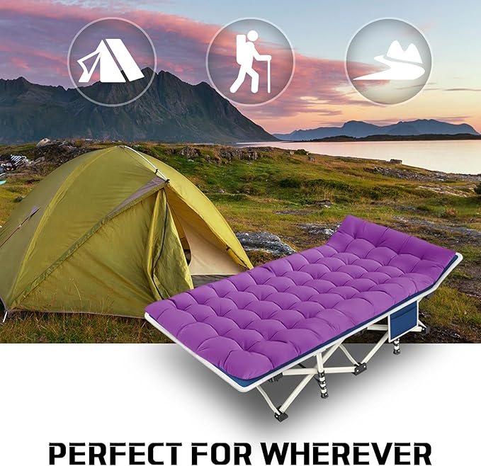 Heavy Duty Camping Cot 2 Pack with Comfortable Mattress and Pad Portable Sleeping Bed for Adults Ideal for Outdoor Vacations Includes Carry Bag Perfect for 2 Persons