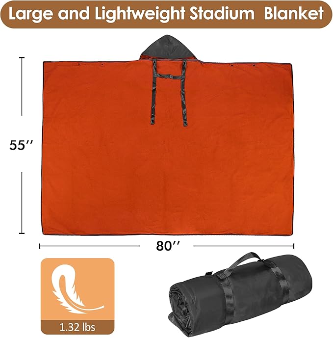 Catalonia Waterproof Stadium Blanket Windproof Wearable Poncho for Football Sideline &amp Sports Events for Fans Portable Durable Outdoor Blanket for Camping &amp Tailgating