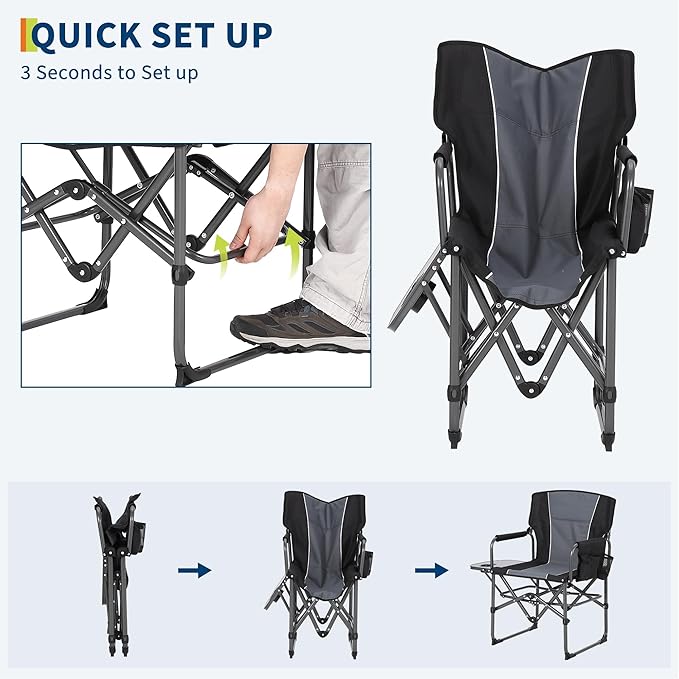 2 Pack Oversized Camping Directors Chair Portable Folding Lawn Chairs for Adults with Side Table and Storage PouchPocket for Beach Fishing PicnicConcertTailgating Heavy Duty Supports 330LBS
