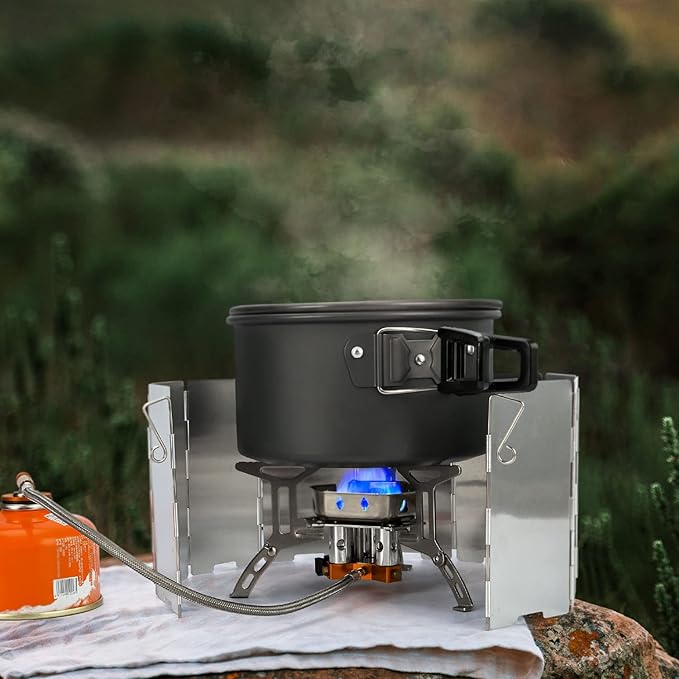 Odoland 3500W/6800W Windproof Camp Stove Camping Gas Stove with Fuel Canister Adapter Piezo Ignition Carry Case Portable Collapsible Stove Burner for Outdoor Backpacking Hiking and Picnic