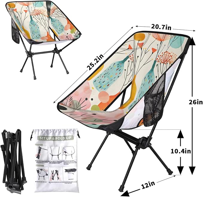 Honeybaby Folding Camping Chair Flower Bottle Camping Chairs Lightweight Portable Chair Outdoor Foldable Chairs for Camping Travel Picnic Beach Hiking