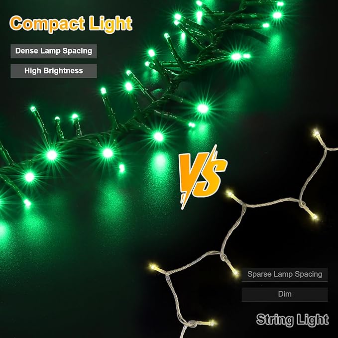 LAMPHOME 500 LED St Patrick's Day String Lights Outdoor 11 Modes Plug-in Twinkle Fairy for Bedroom 46ft 500LED Christmas Cluster Outdoor Waterproof Green