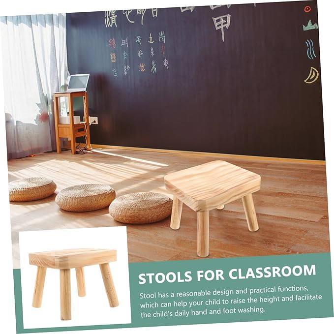 Wooden Step Stool Tall Foot Stool for Adults Smooth Surface for Kitchen Garden Camping