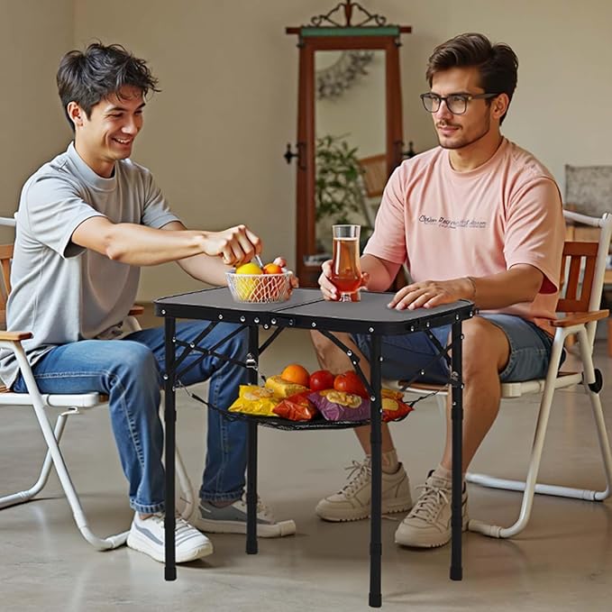 VEVOR Folding Camping Table Adjustable Height Aluminum MDF Outdoor Portable Lightweight for Cooking Beach Picnic Travel 24 x 16 inch