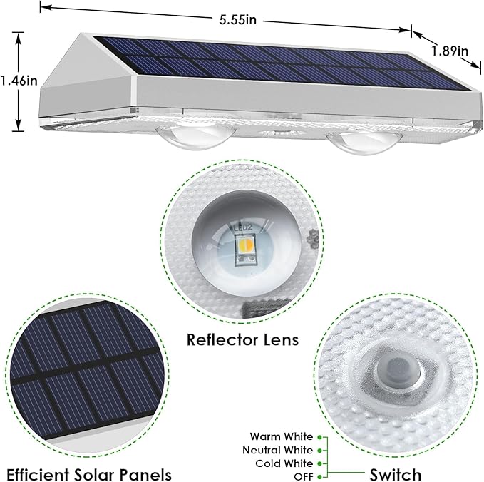12 Pack Solar Fence Lights Outdoor Waterproof LED - 3000/4000/6000K 3 Mode IP65 Waterproof Fence Lights Solar Powered Solar Wall Lights for Outside Backyard/Step/Patio/Deck Fence/Stair Railings
