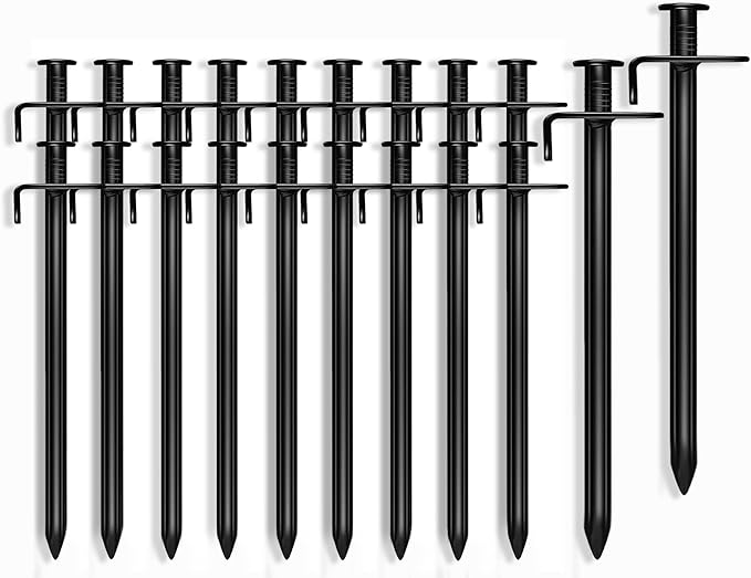 Cheardia 20 Pack Tent Stakes Heavy Duty 7.8 Inch Outdoor Camping Pegs Stakes Black Metal Ground Stakes Spikes for Tent Tarp Canopy Unbreakable and Inflexible