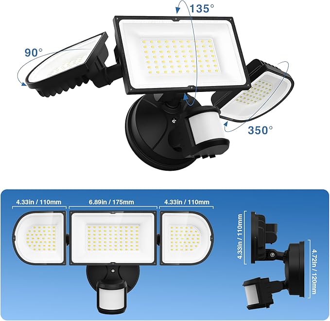 150W Motion Sensor Lights Outdoor for Outside 15000LM LED Flood Lights Outdoor Wired Dusk to Dawn Exterior Security Floodlight Fixture Waterproof IP65 Outdoor Lighting for House Garage