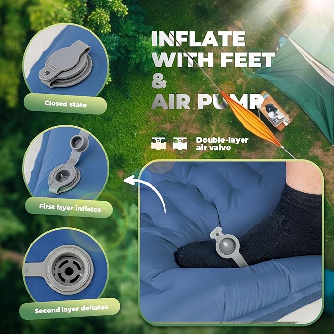 Camping Mattress Sleeping Pad for Outdoor Camping Ultra-Light Inflatable Camping Bed with Built-in Pillow - Air Pad Carry Bag - Compact &amp Lightweight Camping Gear Essentials