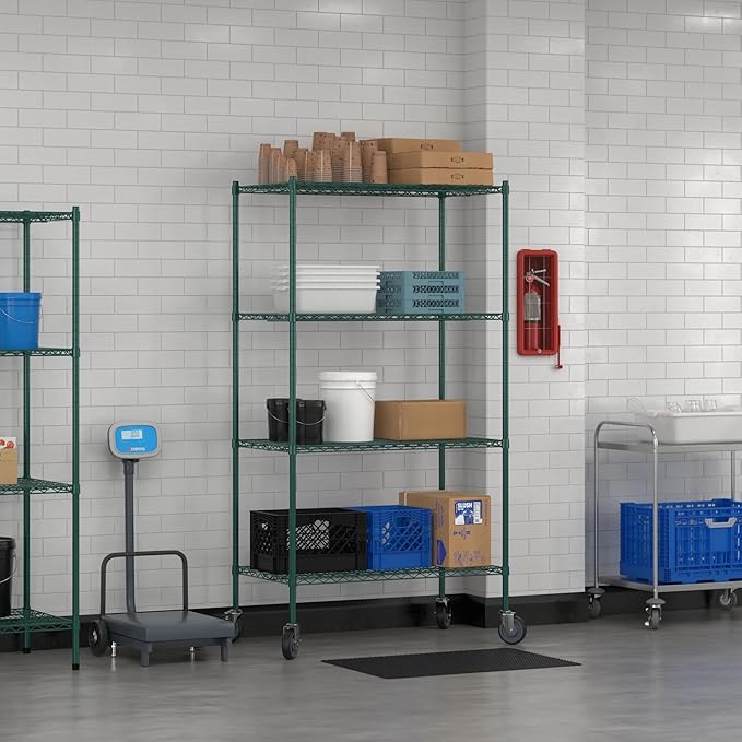 Commercial NSF Listed Green Epoxy Mobile Wire Shelving Kit 24 x 42 x 80 with 4 Shelves Perfect for Warehouse Walk-in Refrigerator Freezer Grocery Store Restaurant Dishroom