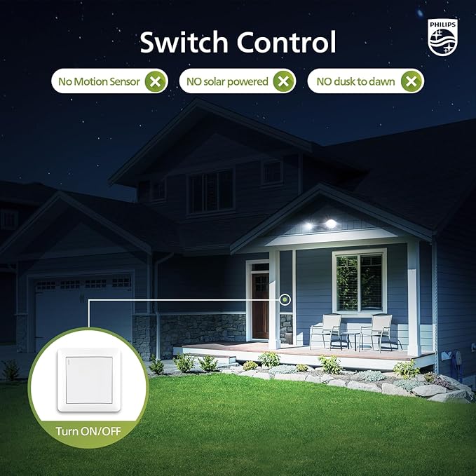 Philips 44W 3500LM ‌LED Security Flood Light‌ ‌Outdoor‌Switch Controlled Aluminum ‌Security Light‌ 2 Adjustable Heads5000K DaylightWet Location for Patio Garden Yard Lights