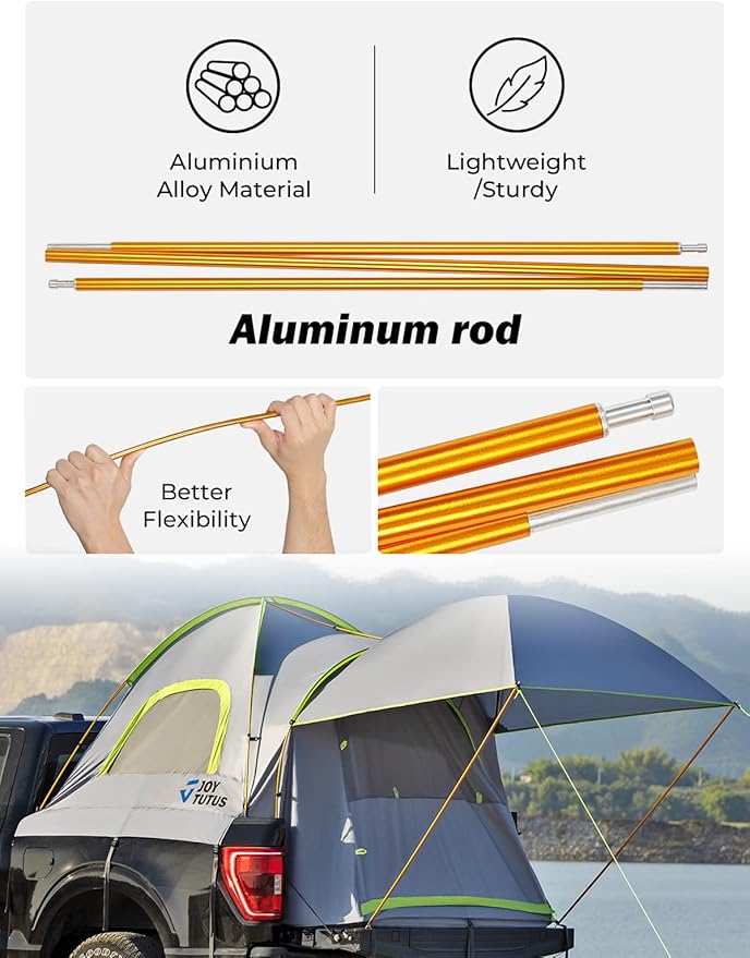 JOYTUTUS Truck Tent 6.5ft with Removable Awning Portable Truck Bed Tent Aluminum Pole Pickup Tent with Waterproof PU2000mm for 2 Person Green