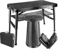 Folding Table and Stool Small Black 4 Foot Outdoor Portable Table Adjustable Height Camping Picnic RV Table 55lbs Load-Bearing Lightweight