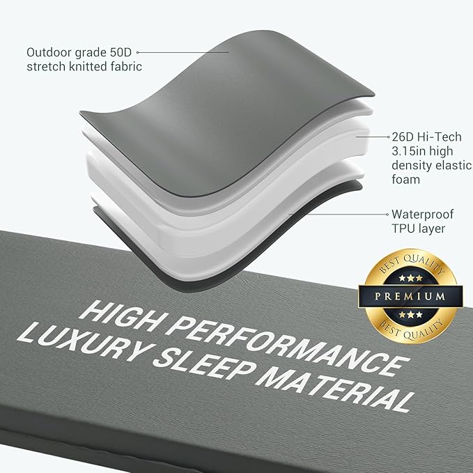 Elegear Self Inflating Sleeping Pad 3.15 Ultra-Thick Memory Foam Camping Pad with Pillow Fast Inflating in 20s Insulated Camping Mattress Pad 4-Season Camp Sleeping Mat for Camp/Travel/Car/Tent