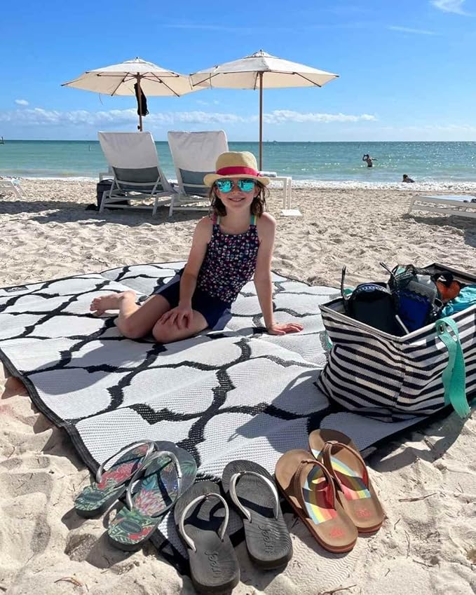 Mountain Mat 5x7 Black Lattice RV Mat – Extra Thick 5mm Recycled Poly Rug – Heavy-Duty Waterproof Reversible – Stylish Luxury Outdoor Rug for Camping Beach (Black Lattice NO Carry Bag 5'x7')