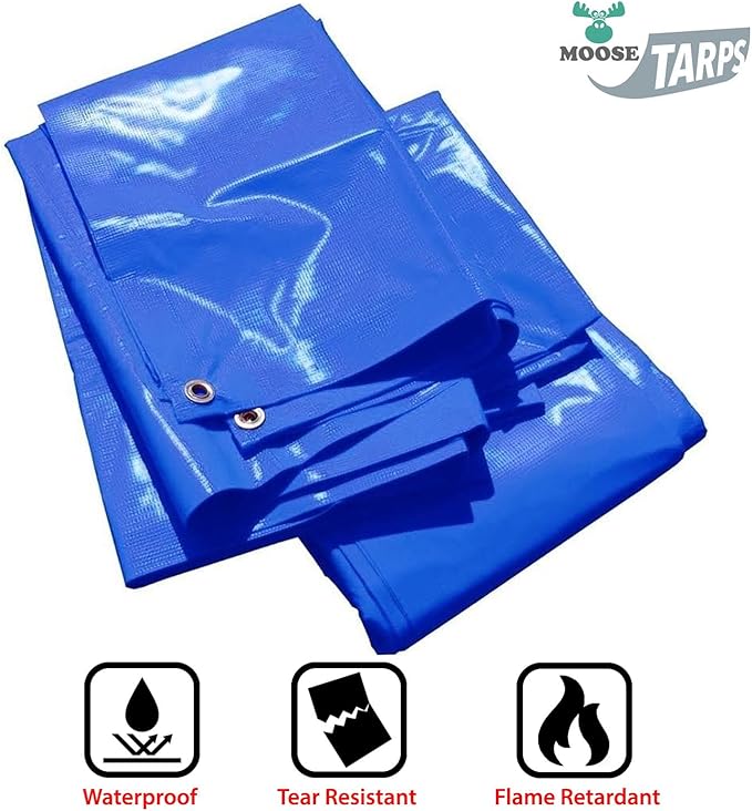 Heavy Duty Tarp 100% Waterproof 12mil Thick PVC Vinyl Tent Tarp for Camping Multi-Purpose Thick Protective Cover Weather Proof Heavy Duty UV Resistant 15 Feet x 15 Feet Blue
