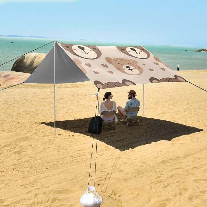 Cute Little Bear Camping Sun Shelter Beach Tent Portable Beach Sun Shade Outdoor Canopy for Camping Trips Fishing Picnic